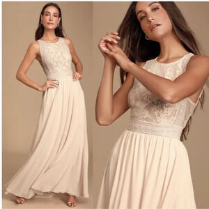 Lulus Forever and Always Blush Pink Lace Maxi Dress Medium Bridesmaid